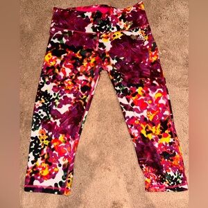 Adidas Womens Techfit Allover Print Floral Explosion Crop Tights- Pink, Large